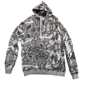 Black Jack Graffiti Pullover Hoodie Men's 5X Big Black Gray Pockets Streetwear